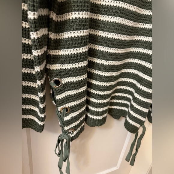 Striped Sage Green and White Sweater by SHE & SKY - Picture 9 of 15